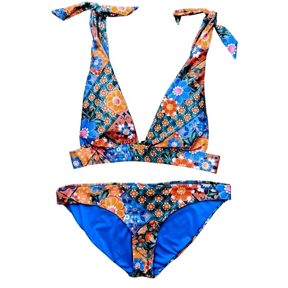 Agua Bendita XL Tile 2 Piece Multi Color Floral Bikini NWT